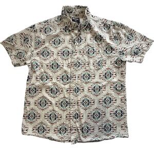 Massive Mens Aztec Geometric Short Sleeve Button Down Shirt Large Multicolor AOP